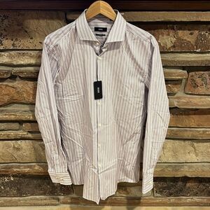 Boss Hugo Boss Spread Collar Striped Purple Slim Fit Dress Shirt